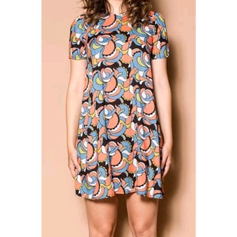 Nooworks Louise Mini Shift Dress 70s Print Colorful Art-to-wear Rayon | XS EUC